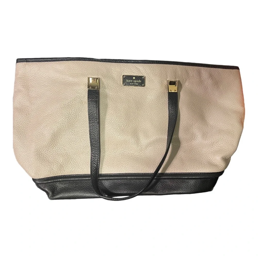 Kate Spade Large Tan + Black‎ Leather Tote Bag